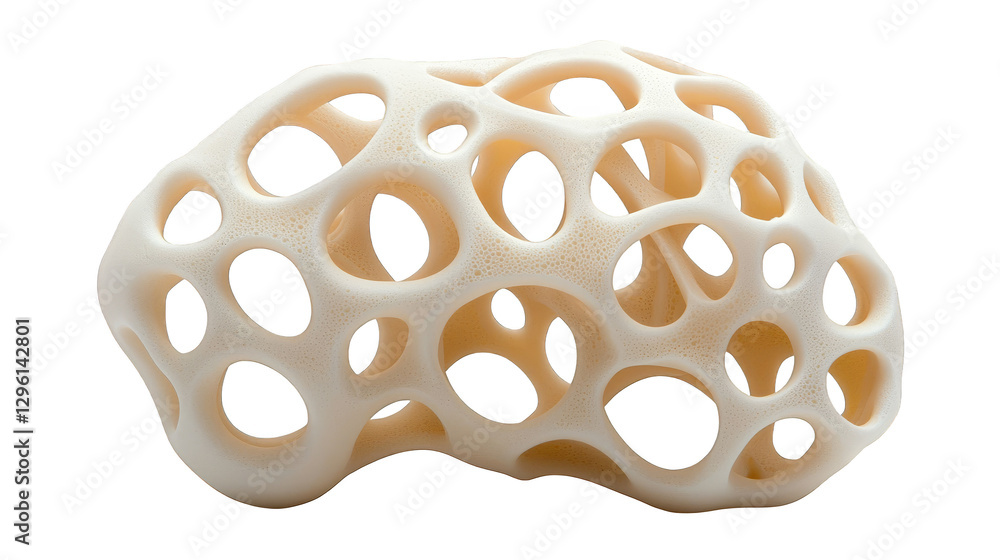 Poster exploring textures and light, a study of white perforated object with intricate holes