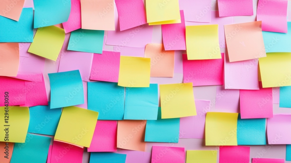 Aufkleber a vibrant array of colorful sticky notes in various shades, arranged randomly on a surface, creating