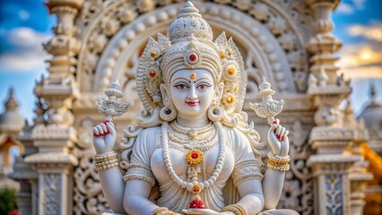 Fototapeta premium Ashapura Mata White Stone Sculpture, Beawar Temple, Rajasthan, India - Hindu Goddess Deity