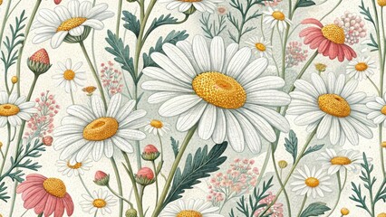 Chamomile Field Landscape Photography: Blooming Garden Backdrop, Textured Floral Scene, Summer Meadow