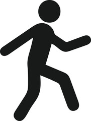 Simple black and white illustration of a person walking.