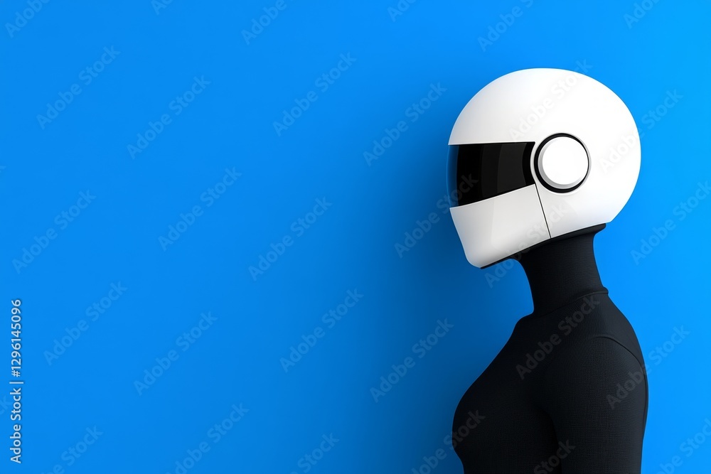 Fototapete a minimalistic flat illustration of an ai robot wearing a white helmet and black shirt, against a bl