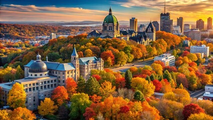 Fototapeta premium Autumnal Majesty: Golden Trees at Mount Royal Park, Montreal