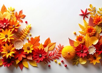 Obraz premium Autumnal Paper Leaves & Flowers Border - Tilt-Shift Miniature Photography