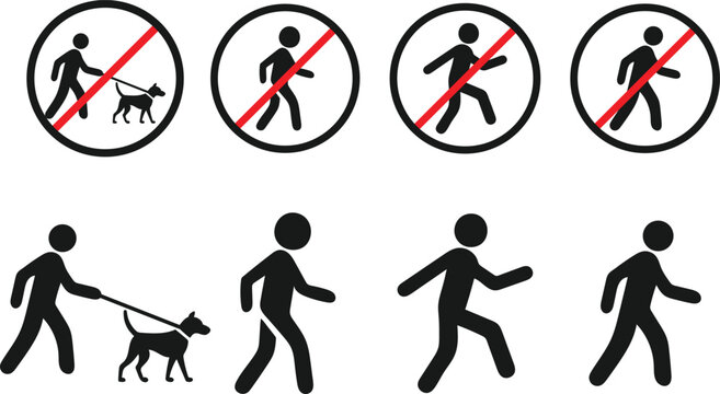 No Pets Allowed Sign Showing People Walking Dogs