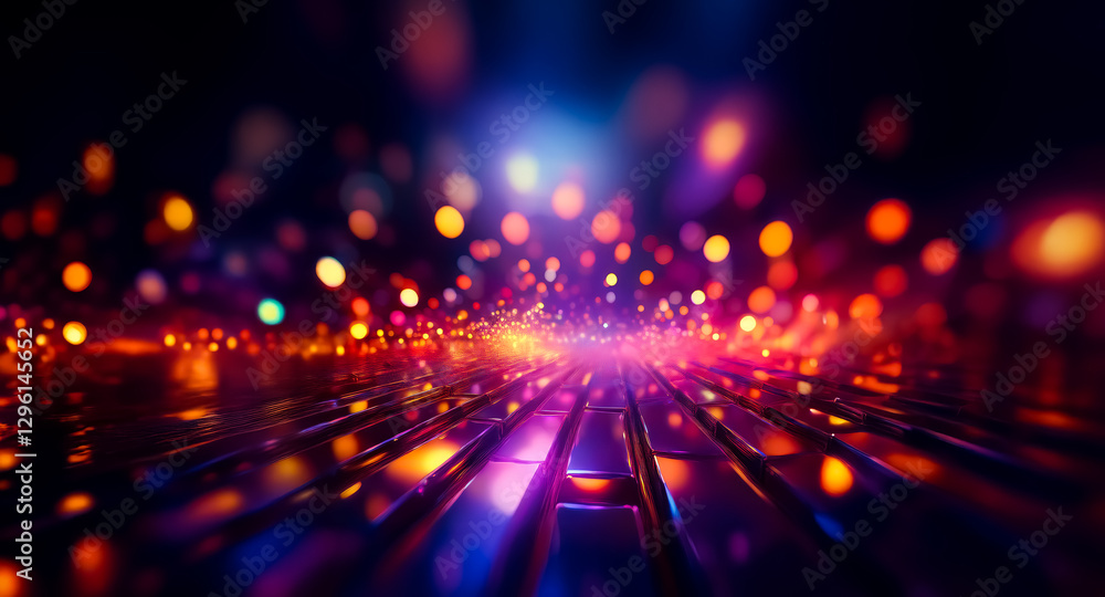 Aufkleber abstract vibrant bokeh lights in red, orange, blue, and purple create a festive and dynamic atmosphe
