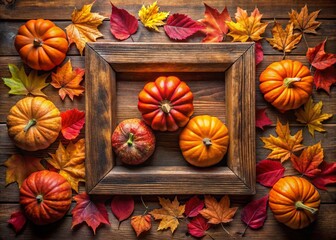 Autumn Square Frame Border with Pumpkins & Maple Leaves - Fall Harvest Design