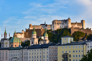 Fototapeta premium Hohensalzburg castle viewed from Mirabellgarten, Salzburg, Austria