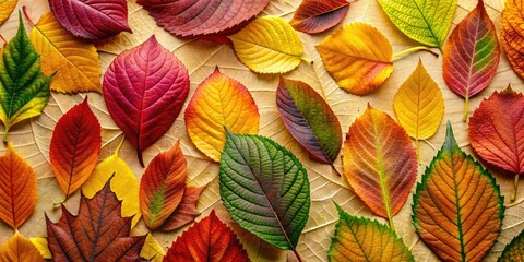 Close-up autumn foliage: richly hued leaf patterns, a nature's vibrant tapestry.