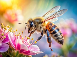 Bee Landing on Blossom: Delicate Pollination in Nature