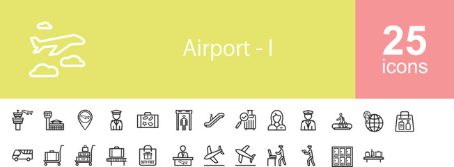 airport icons set 25 icons