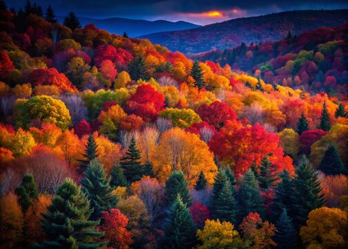 Berkshires Autumn Foliage Night Photography - Dark Moody Low Light Forest Scene