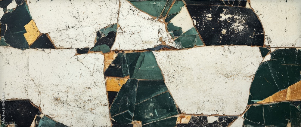 Poster this mosaic features an intricate arrangement of green and white marble pieces, creating visually ap