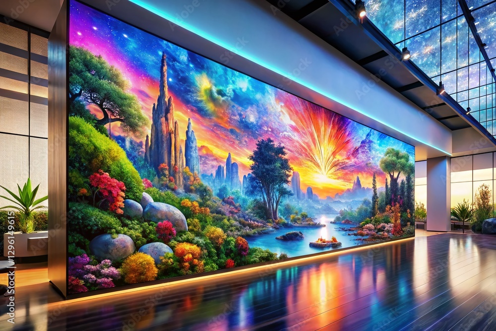 Poster big screen mockup displaying generative ai art: high-resolution stock photo