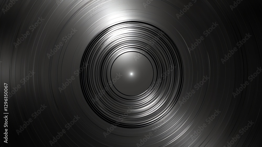 Poster abstract pattern of concentric circles in metallic gray with a shiny, reflective surface.