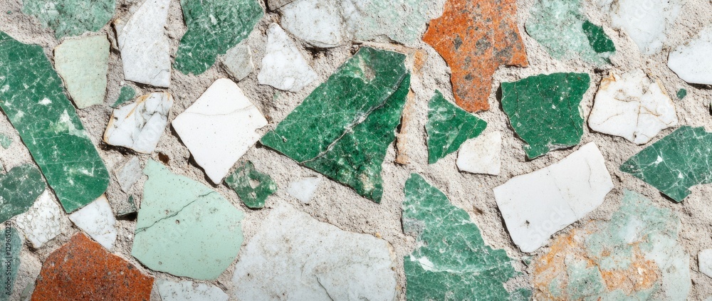 Poster this mosaic features an intricate arrangement of green and white marble pieces, creating visually ap