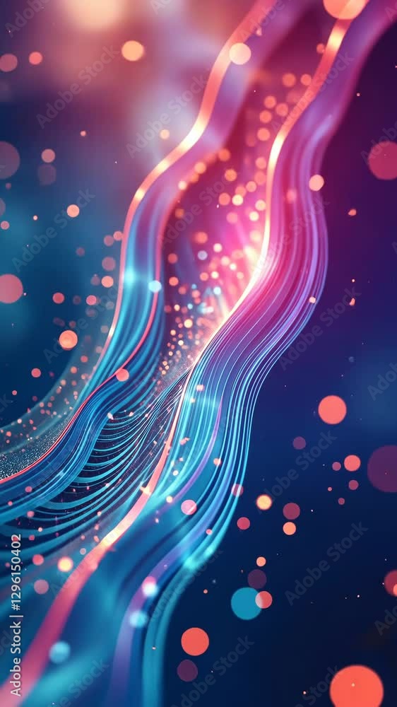 Poster a blue and pink line with a lot of sparkles. the line is very long. the sparkles are in different si