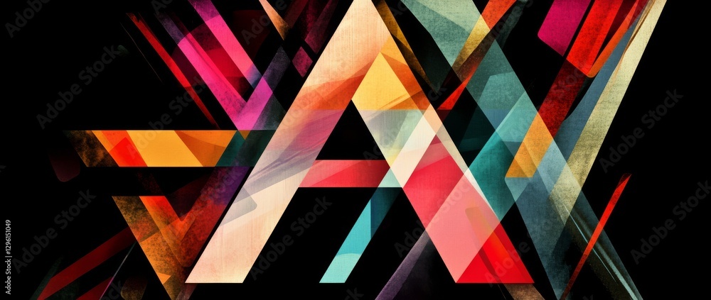 Poster large, weathered letter 'a' with multiple colors on a dark background creating a striking visual eff