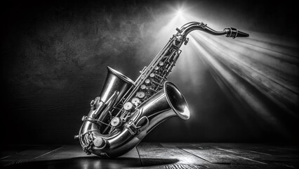 Naklejka premium Black and White Stylized Saxophone: Abstract Musical Instrument Photography