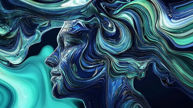 Abstract representation of a human face surrounded by flowing colors, depicting emotion and creativity