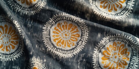 A handcrafted textile featuring an intricate pattern of yellow and black, showcasing the skill of Indian artisans.