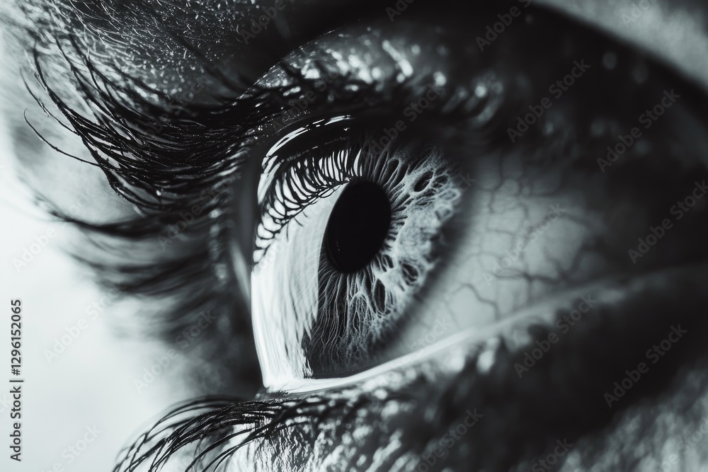 Poster close-up of eye with blurred background. high contrast image capturing depth of field and iris detai