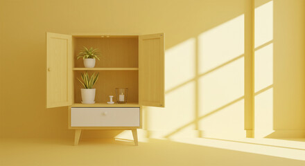 Scandinavian-inspired interior design with a monochromatic yellow color scheme