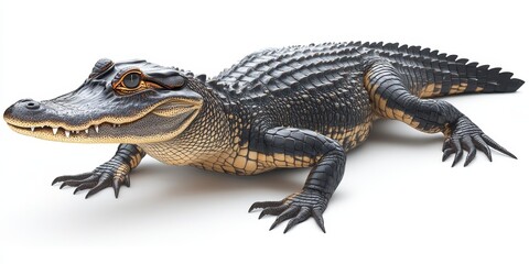 Naklejka premium Realistic 3D Model of Alligator on White Background, Ideal for Nature, Wildlife, Animal Studies, Educational Resources, and Creative Projects