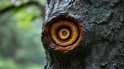 Obraz premium Close-up of an intriguing spiral pattern on a tree trunk.