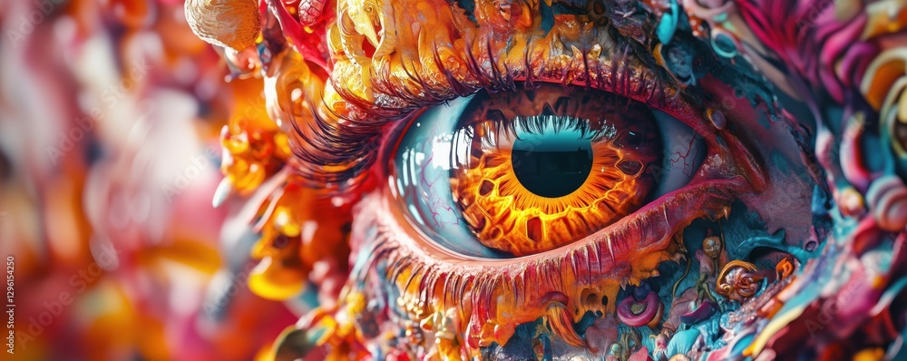 Aufkleber vibrant surreal eye with intricate colorful textures and patterns, copy space for text