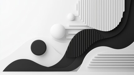 Fototapeta premium Abstract black and white design elements modern art gallery digital artwork minimalist