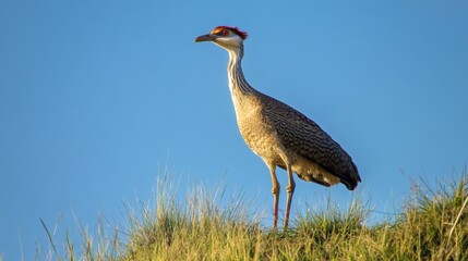 Fototapeta premium Crane on Hilltop, Sunny Sky