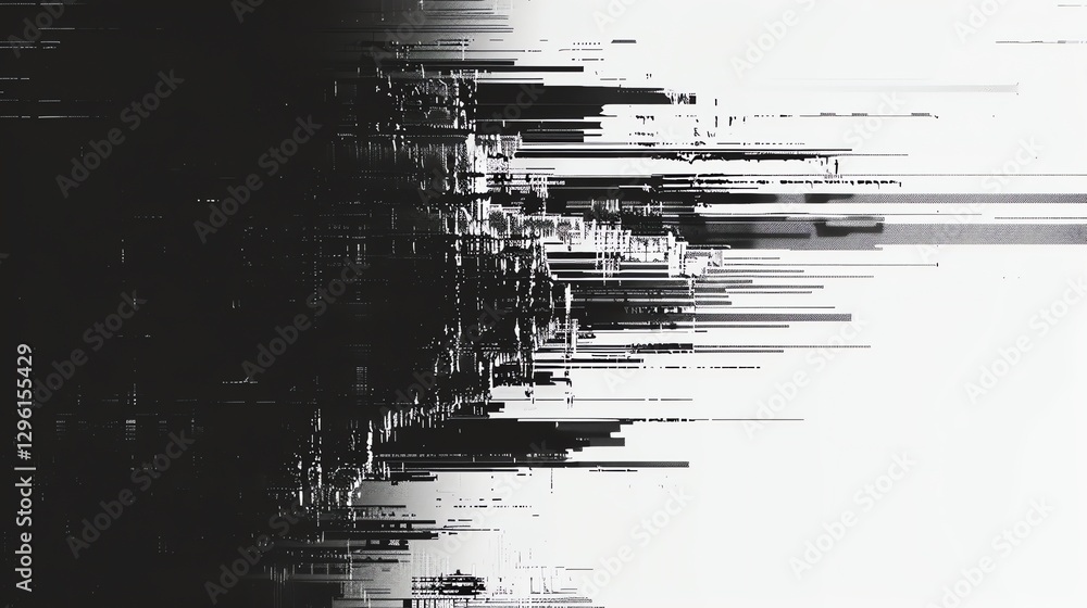 Poster abstract black and white image with glitch and digital noise.