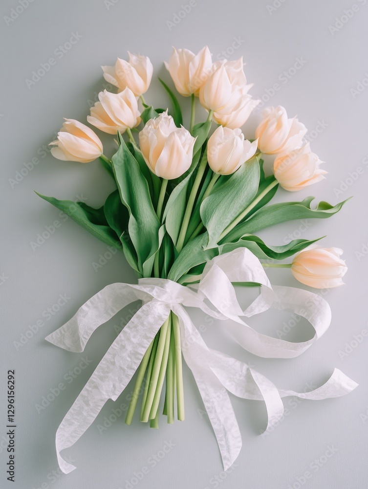 Aufkleber a bouquet of white tulips is tied with a ribbon. the flowers are arranged in a way that they are all