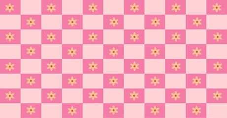 Pink gimgham background pattern designwith flower