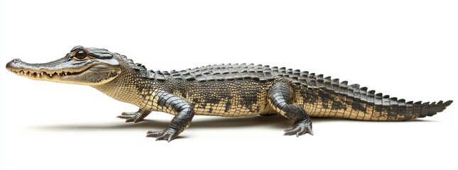 Fototapeta premium Realistic and Detailed Image of a Crocodile on White Background for Nature and Wildlife Photography Use
