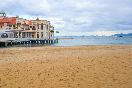 Building at seaside Momochi beach park landscape in Fukuoka Japan