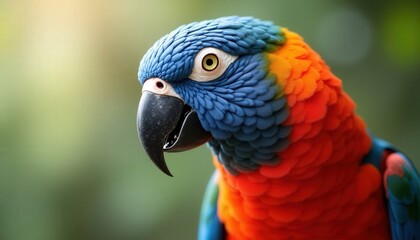 Obraz premium Colorful macaw perched gracefully amidst a lush natural background showcasing vibrant feathers and captivating eyes