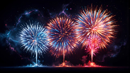 Fototapeta premium Colorful fireworks light up the dark night sky during a festive celebration