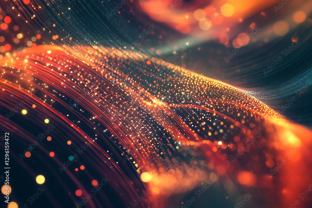 Poster abstract orange and teal glowing particle waves digital art background modern design elegant texture