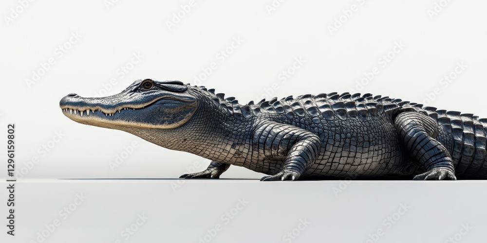 Poster realistic close-up of american alligator resting calmly on a flat surface in a minimalist environmen