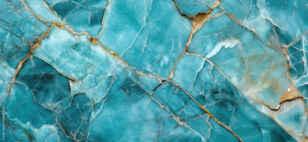 Poster turquoise marble texture with golden veins and intricate patterns for elegant design, copy space for
