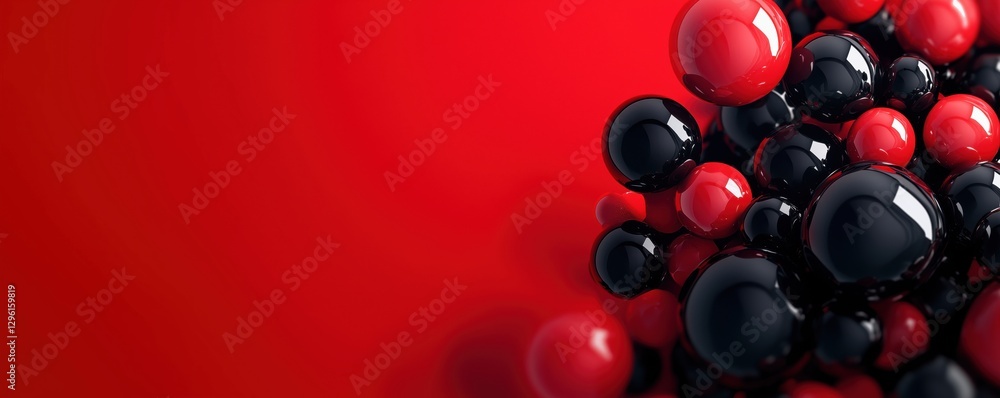 Aufkleber red and black glossy spheres creating a modern abstract background design, copy space for text