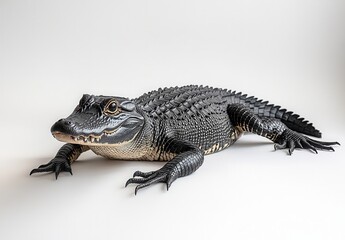 Naklejka premium Realistic close-up of an alligator figurine showcasing detailed texture, color variations, and lifelike appearance on a neutral background in studio lighting