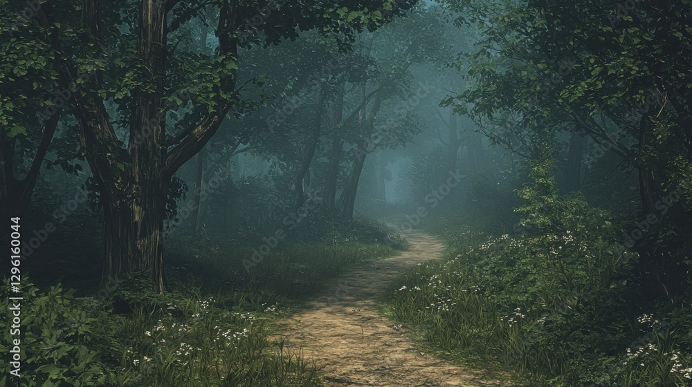 Poster a forest path with trees and grass