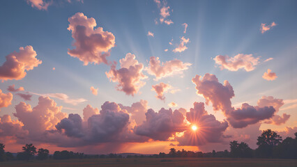 Fototapeta premium Fiery sunset sky with vibrant clouds