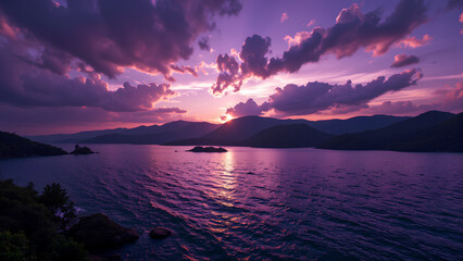 Lake's evening sky mirroring sunset orange and sunrise red