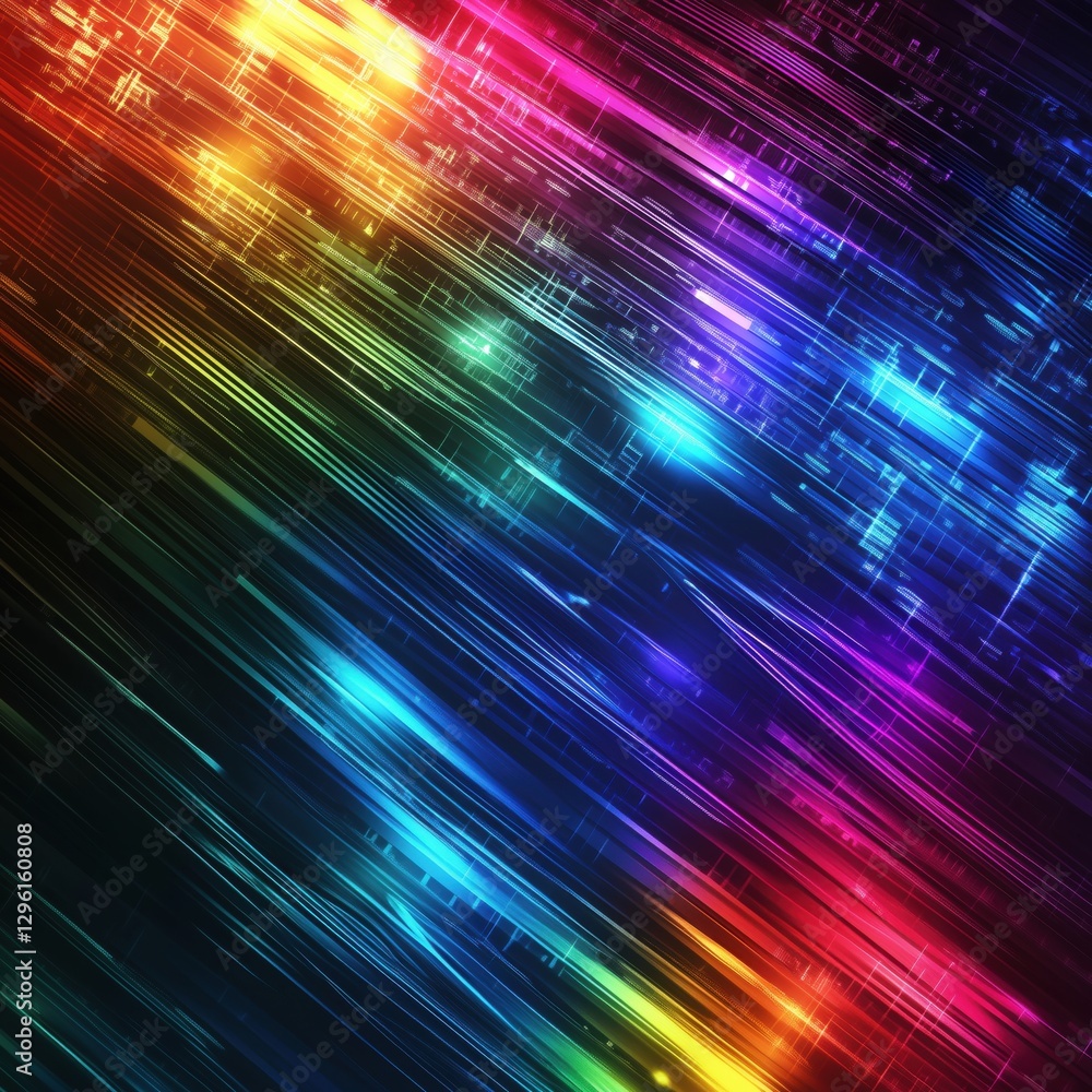 Poster colorful abstract light trails creating dynamic motion effect in digital art, copy space for text