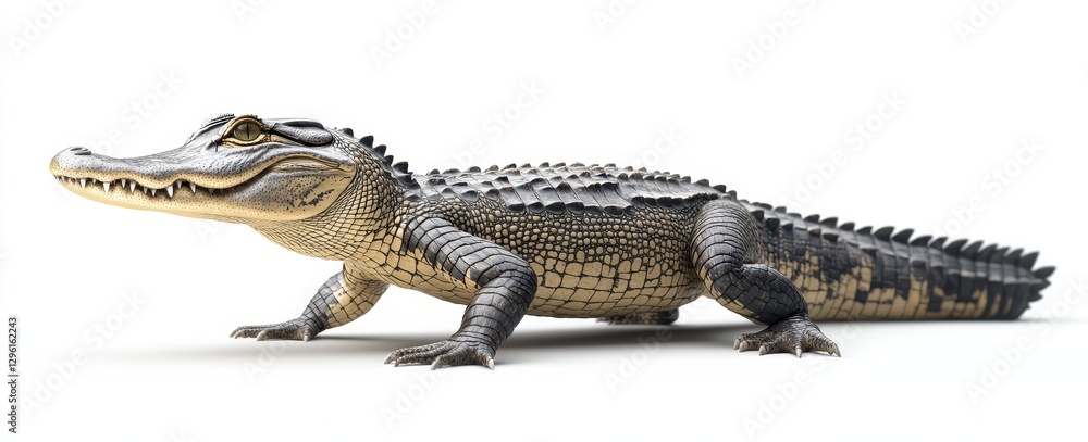 Poster realistic crocodile model on a light background showcasing intricate textures and detailed features,