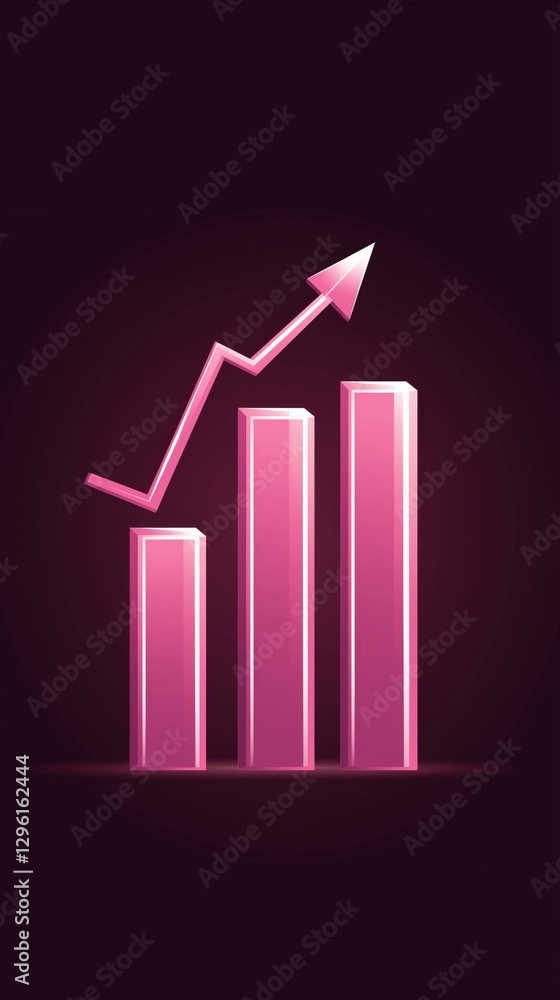 Poster a sleek pink bar graph with an upward trend line, symbolizing growth and progress in data visualizat
